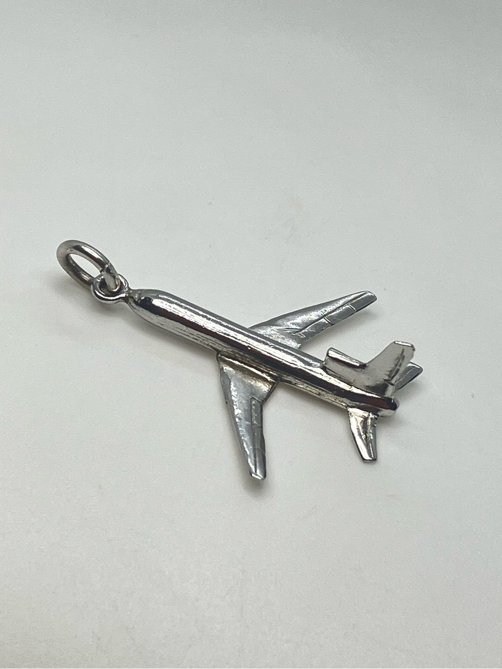 Vtg 925 Sterling Silver Vintage Large Airplane Jumbo Jet Statement Pendant Charm